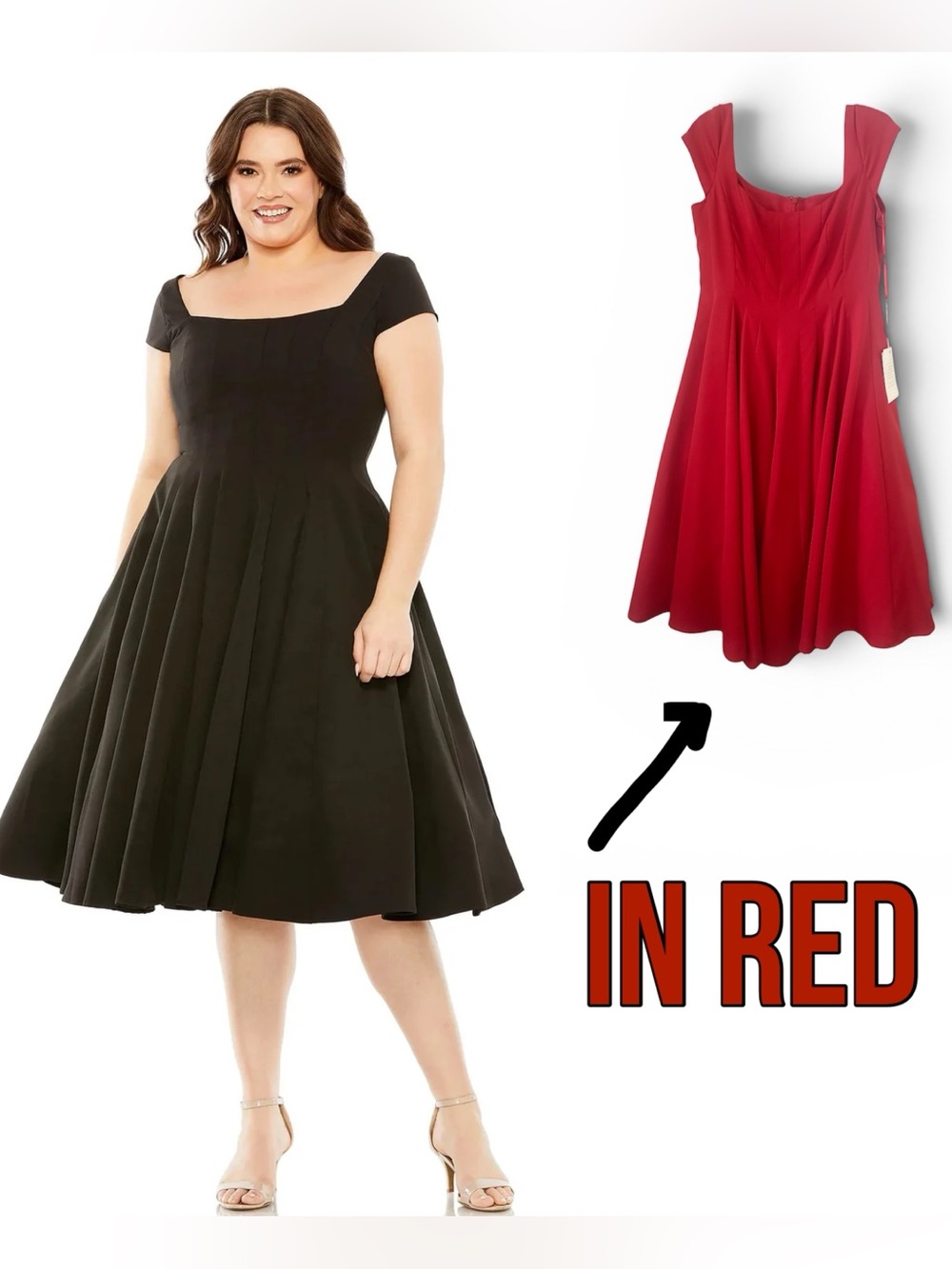 Mac Duggal Cap Sleeve Square Neck Dress - Red